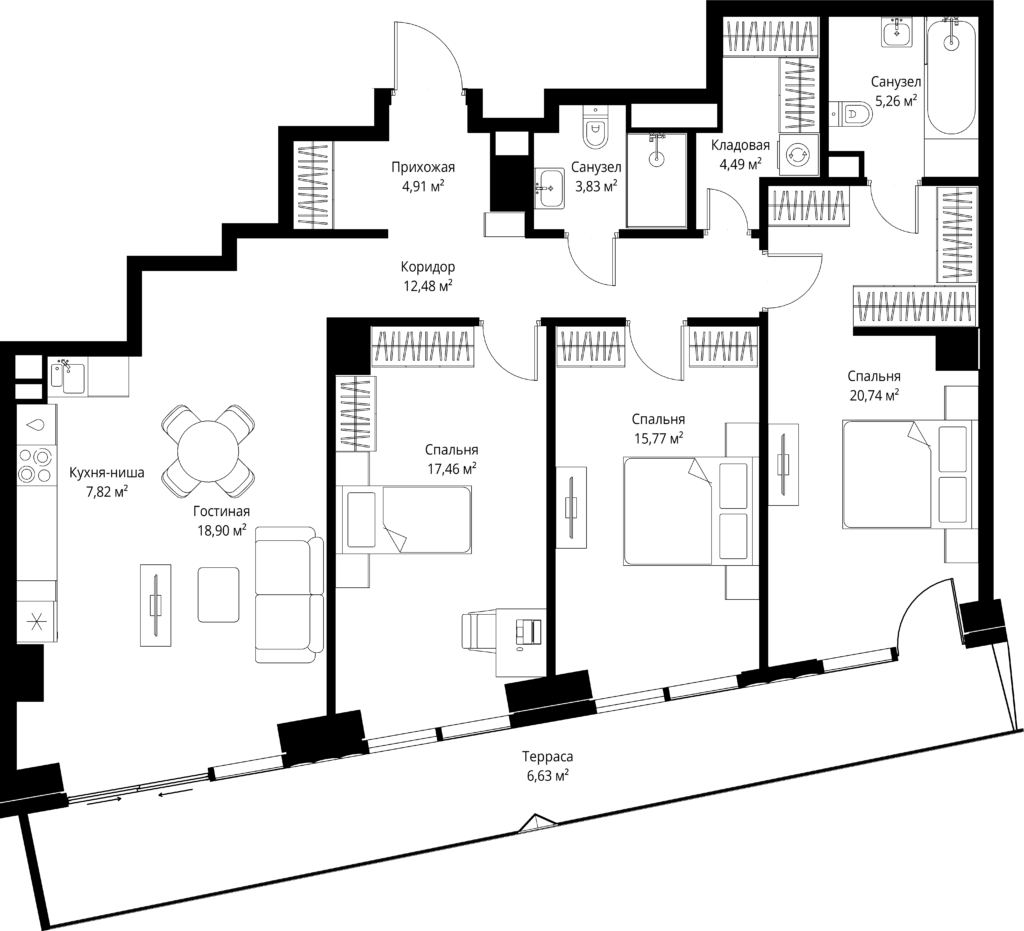 4 комн., 118 м², этаж 3 из 48