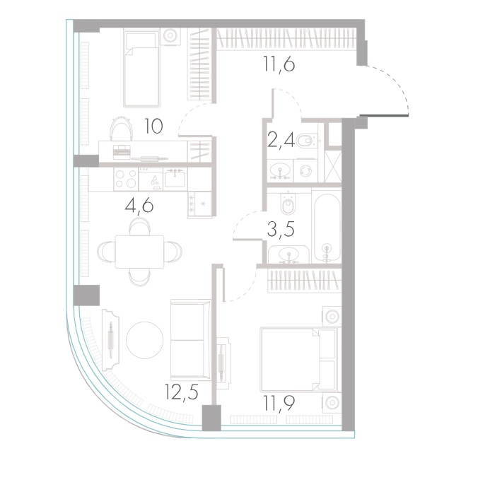 2-комн., 57 м² — ЖК «River Park Кутузовский»