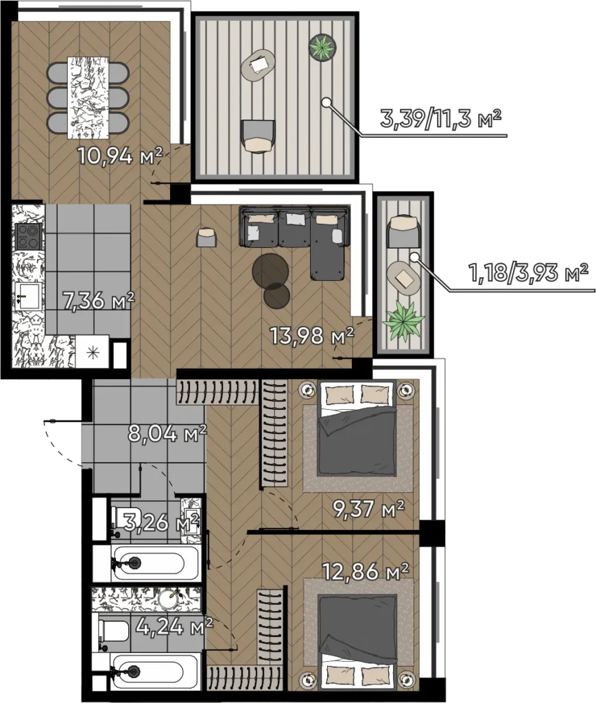 3-комн., 75 м² — ЖК «Квартал Серебряный Бор»