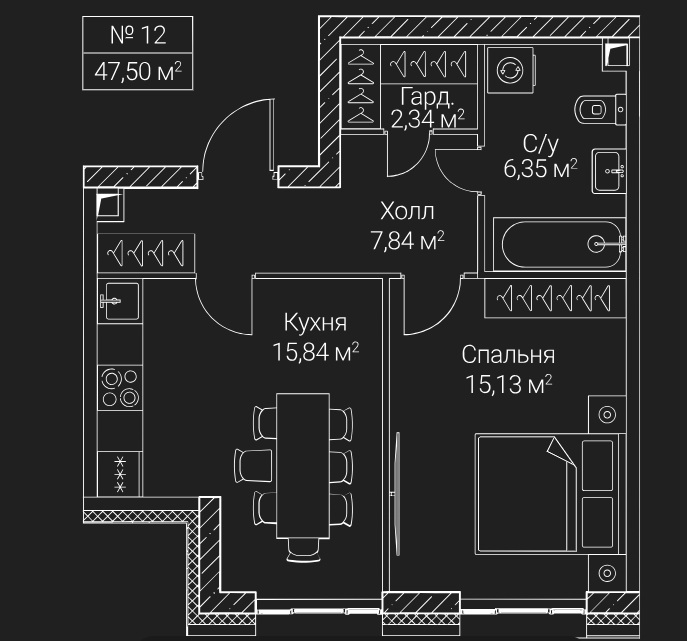 1 комн., 47 м², этаж 3 из 51