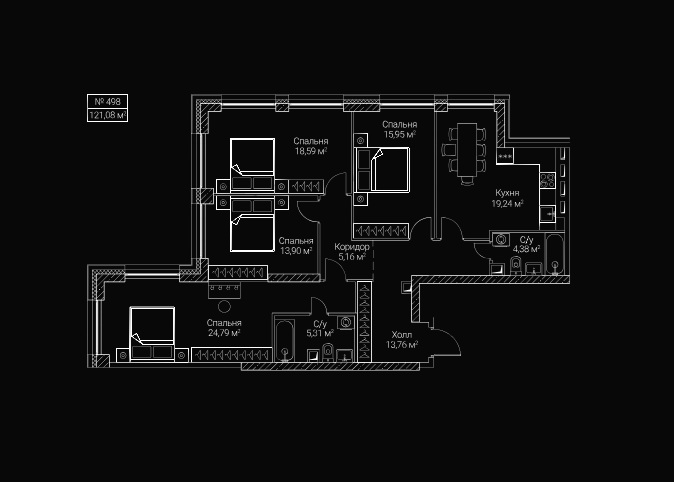 4-комн., 121 м² — ЖК «Сезар Сити»