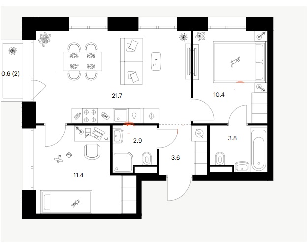 2-комн., 54 м² — ЖК «Строгино 360»