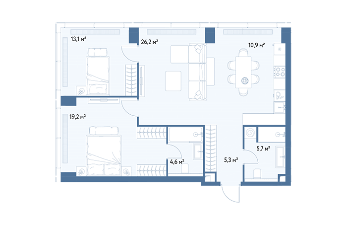 2-комн., 86 м² — ЖК «С5»