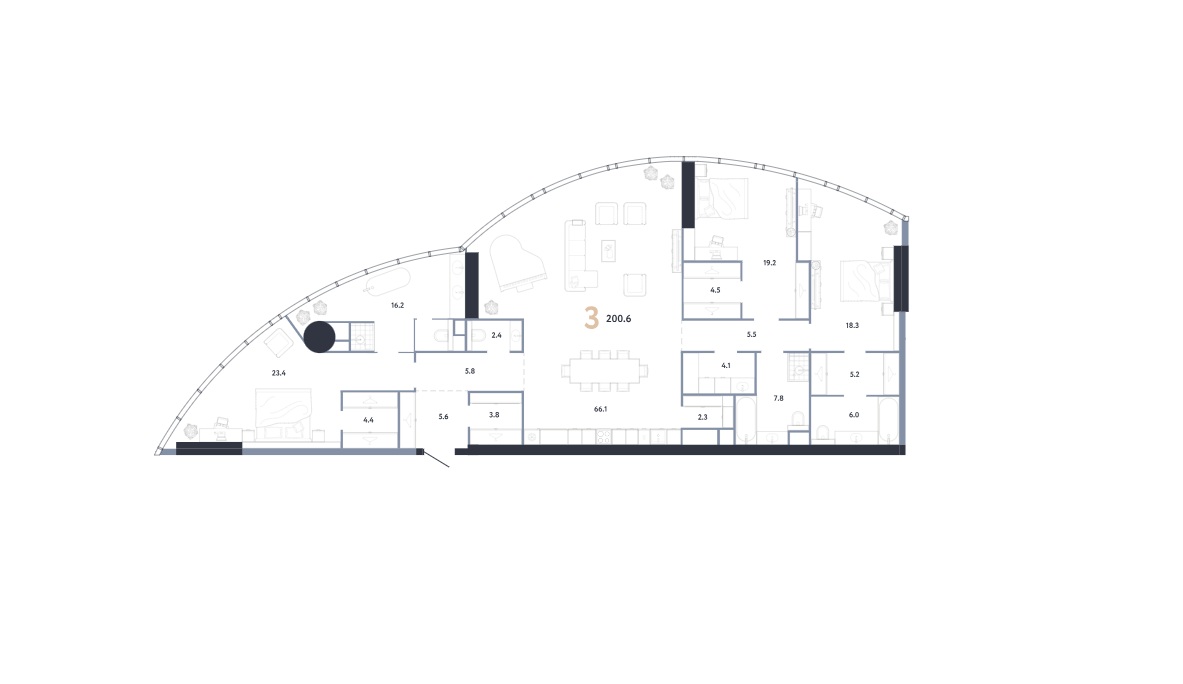3-комнатная, 200,6 м² – ЖК АУРУС Резиденции