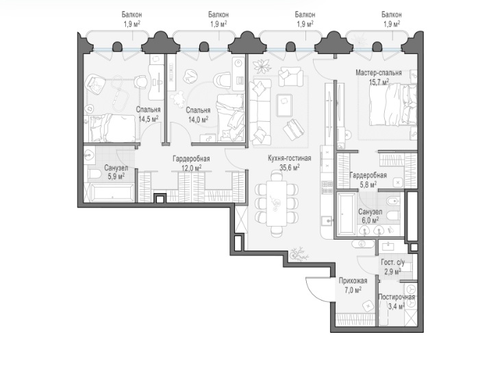 3-комн., 125 м² — ЖК «Фрунзенский»