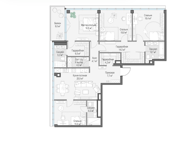 4-комн., 158 м² — ЖК «Фрунзенский»