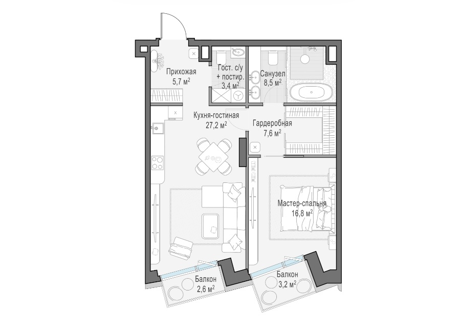 1-комн., 71 м² — ЖК «Палашёвский 11»