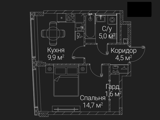 1-комн., 36 м² — ЖК «Сезар Будущее»