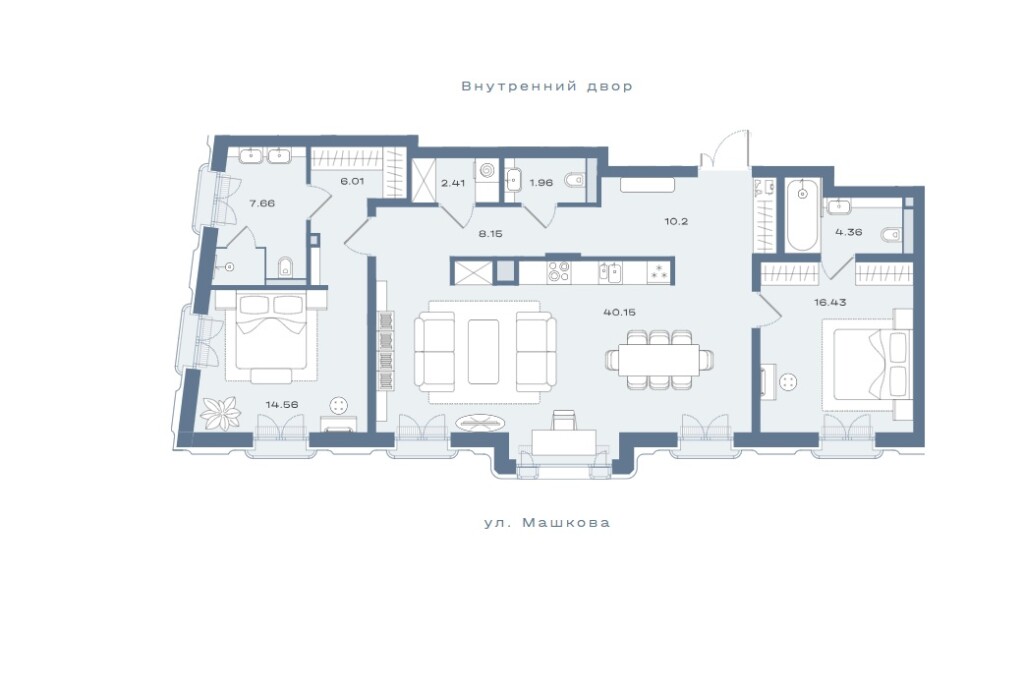 2-комн., 118 м² — ЖК «Дом Соболева»