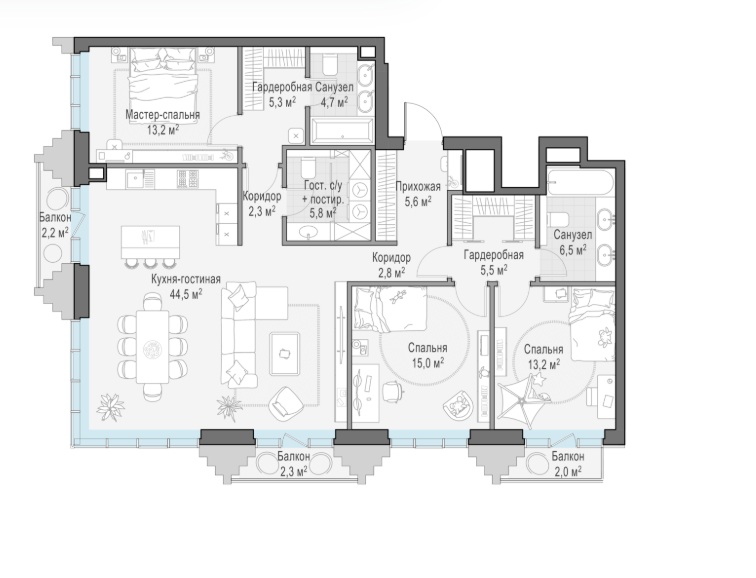 4-комн., 126 м² — ЖК «Тишинский Бульвар»
