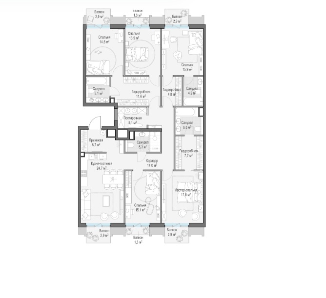 5-комн., 180 м² — ЖК «Тишинский Бульвар»